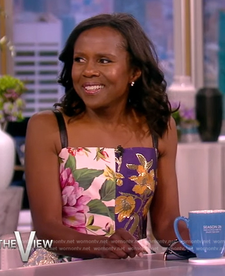 Deborah Roberts’ floral jacquard patchwork dress on The View