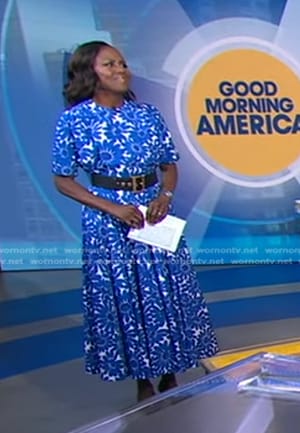 Deborah’s white and blue floral dress on Good Morning America