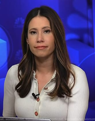 Deirdre’s white ribbed polo top on NBC News Daily