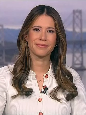 Deirdre’s white ribbed polo top on NBC News Daily