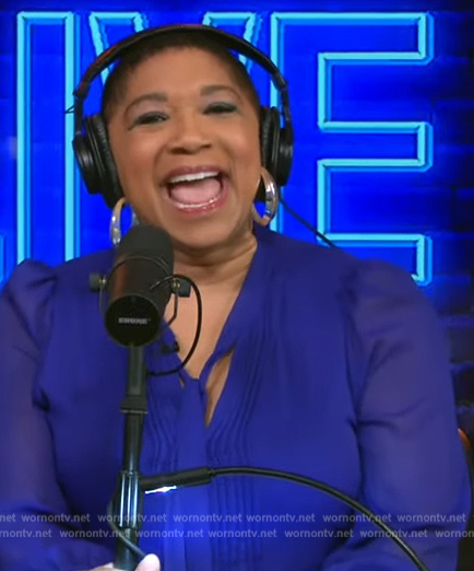 Deja Vu’s blue tie neck dress on Live with Kelly and Mark