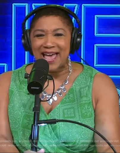 Deja Vu’s green patchwork print wrap dress on Live with Kelly and Mark