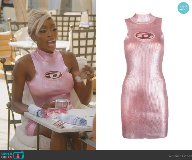 Diesel M-Arcey logo-plaque mini dress worn by Chelsea Lazkani on Selling Sunset