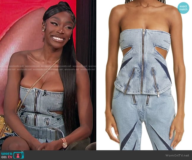 Dion Lee Darted Strapless Denim Corset Top worn by Chelsea Lazkani on E! News