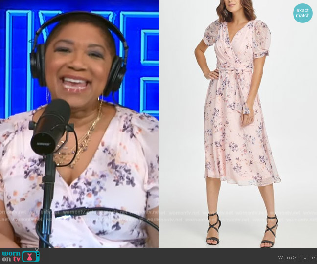 DKNY Powder Pink Floral Puff-Sleeve Wrap Dress worn by Deja Vu on Live with Kelly and Mark