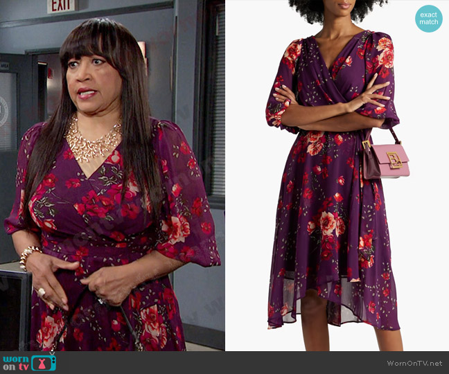 DKNY Wrap-Effect Floral-Print Crepon Dress worn by Paulina Price (Jackée Harry) on Days of our Lives