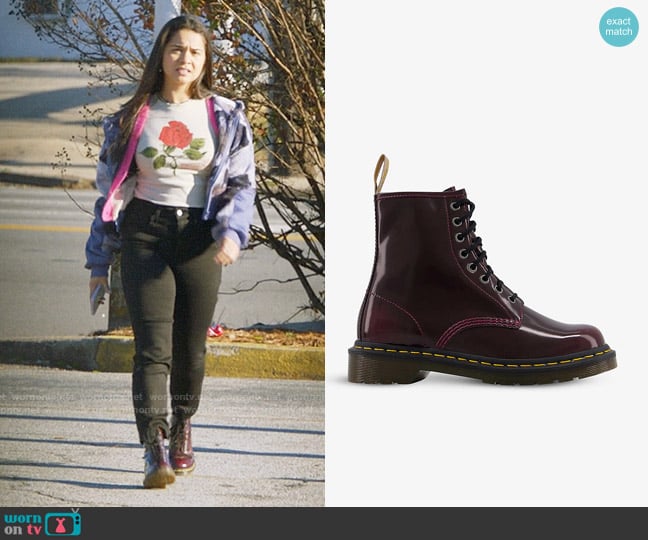 Dr Martens 1460 Boot in Cherry Red worn by Dana Tasker (Annabella Didion) on True Lies