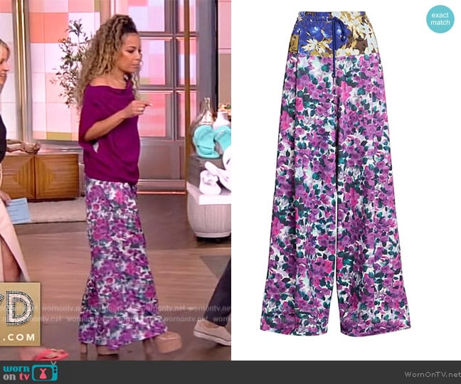 Dries Van Noten Hadium Floral Wide-Leg Pants worn by Sunny Hostin on The View