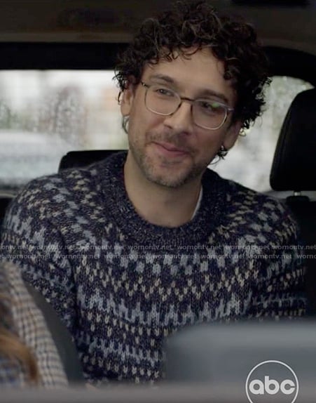 Edward’s blue fair isle sweater on Not Dead Yet