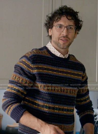 Edward’s blue and yellow fair isle sweater on Not Dead Yet