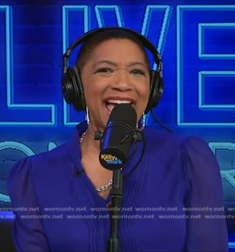 Deja Vu’s blue tie neck dress on Live with Kelly and Mark