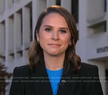Elizabeth Schulze’s black double breasted tweed blazer on Good Morning America