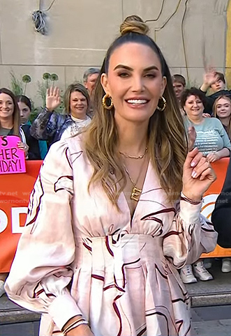 Elizabeth Chambers’s pink printed plunge neck dress on Today