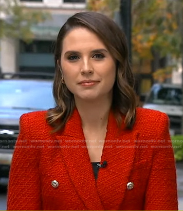 Elizabeth Schulze’s red tweed blazer on Good Morning America