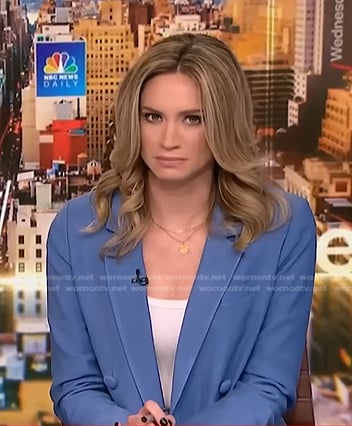 Ellison Barber’s blue double breasted blazer suit on NBC News Daily