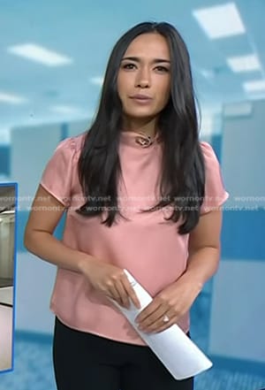 Emilie’s pink short sleeve satin top on Today