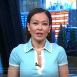 Eva’s blue ribbed polo top on Good Morning America