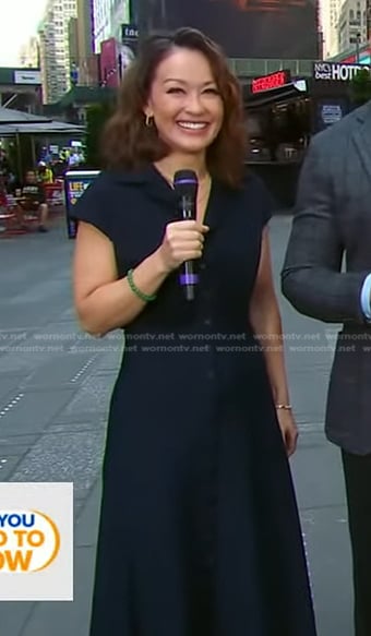 Eva’s navy short sleeve shirtdress on Good Morning America