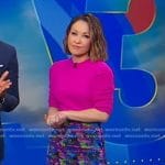 Eva’s pink puff sleeve sweater and print skirt on Good Morning America