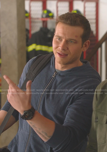 Buck’s navy zip hoodie on 9-1-1
