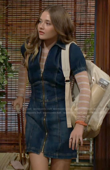 Faith’s zip front denim dress on The Young and the Restless