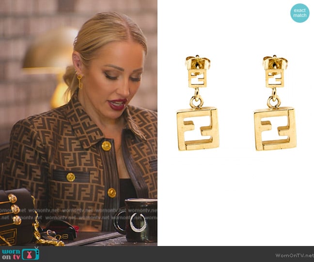 Fendi Fendi FF Gold Tone Dangle Earrings worn by Mary Fitzgerald on Selling Sunset