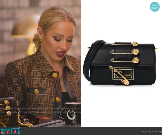 Fendi X Versace Vitello Seta Fendace Mini Brooch Baguette Black worn by Mary Fitzgerald on Selling Sunset