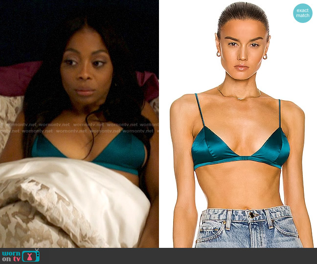 Fleur du Mal Luxe Triangle Bra in Aquamarine worn by Renee Ross (Bresha Webb) on Run the World
