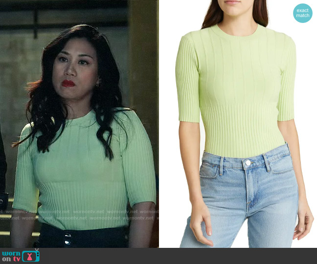 Frame Mix Rib Sweater in Bright Lime worn by Melody Bayani (Liza Lapira) on The Equalizer