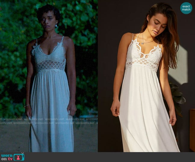 Free People Adella Maxi Dress in White worn by Ruby Akuda (Kiara Barnes) on Fantasy Island