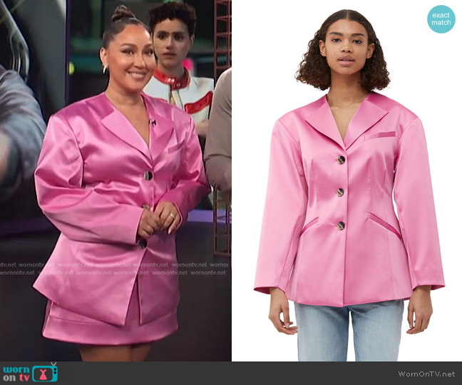 Ganni Double Satin Fitted Blazer worn by Adrienne Houghton on E! News