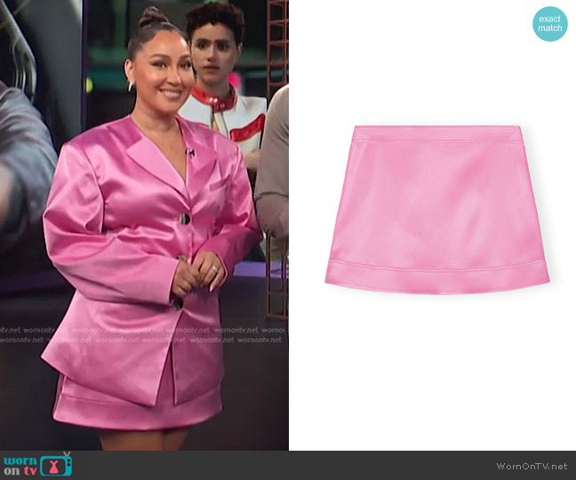 Ganni Double Satin Mini Skirt worn by Adrienne Houghton on E! News