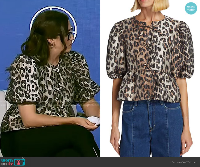Ganni Leopard Jacquard Peplum Blouse worn by Savannah Sellers on Today