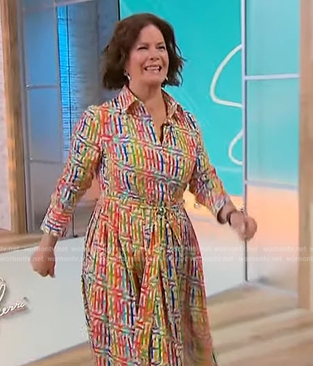 Marcia Gay Harden’s multicolored print shirtdress on Tamron Hall Show