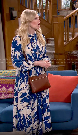 Gemma’s blue and white printed maxi dress on The Neighborhood