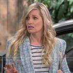 Gemma’s blue tweed blazer and striped tee on The Neighborhood