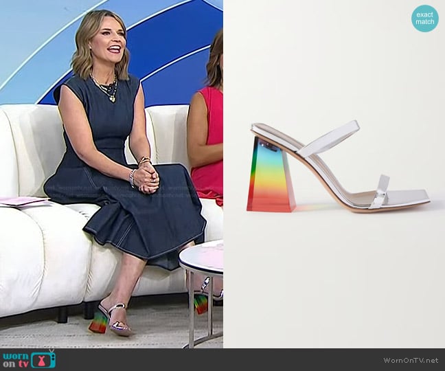 Gianvito Rossi 85 Metallic Leather Sandals worn by Savannah Guthrie on Today