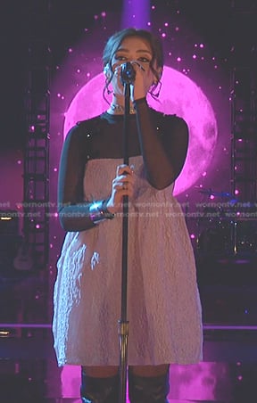 Gina Miles’s pink bow strap mini dress on The Voice
