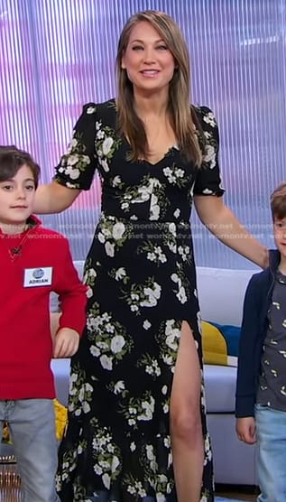 Ginger’s black floral slit on Good Morning America