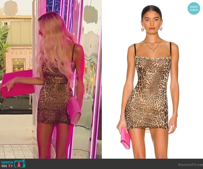 Danielle Guizio Leopard Mini Dress worn by Emma Hernan on Selling Sunset