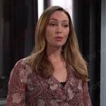 Gwen’s pink floral ruffle blouse on Days of our Lives