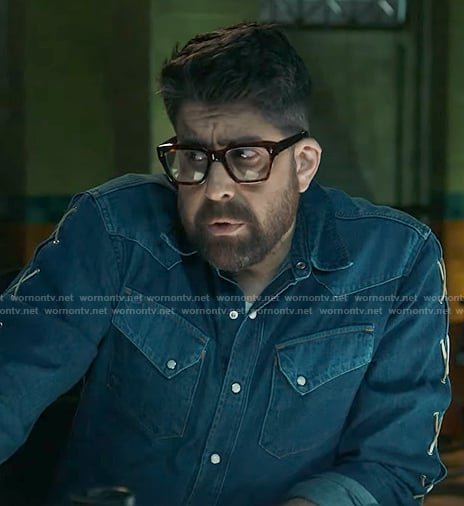 Harry’s denim shirt with lace-up sleeves on The Equalizer