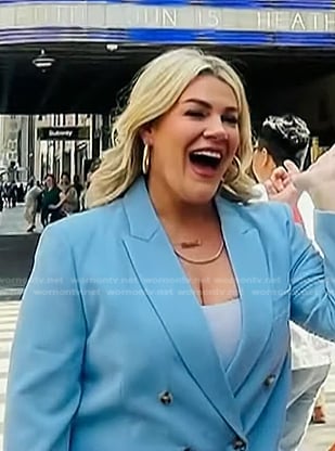 Heather McMahan’s blue double breasted blazer and pants on Today