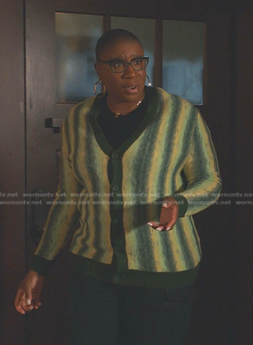 Hen’s green stripe cardigan on 9-1-1