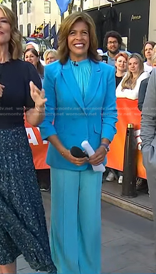 Hoda’s blue double breasted blazer and flare pants on Today