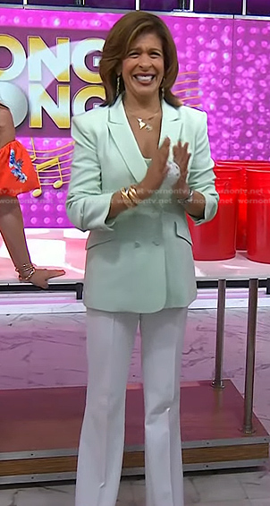 Hoda’s mint green blazer and white flare pants on Today