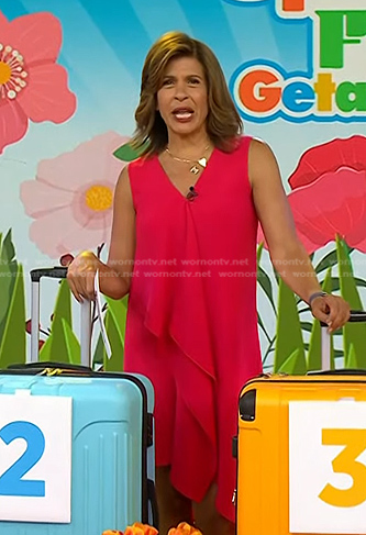 Hoda’s pink ruffle front sleeveless dress on Today