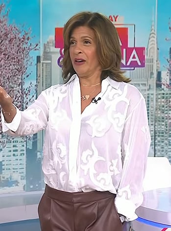 Hoda’s white embroidered sheer shirt on Today