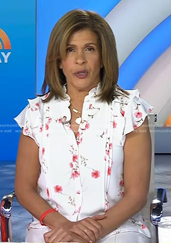 Hoda’s white floral pintuck top on Today