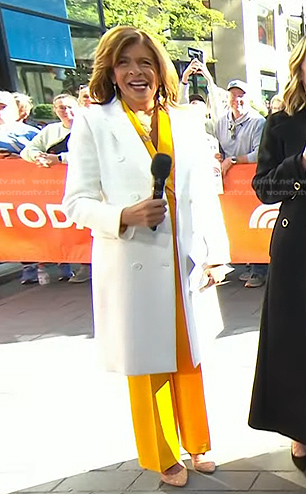Hoda’s yellow suit and white coat on Today